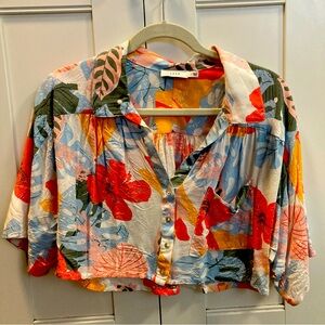 Tropical cropped button down shirt